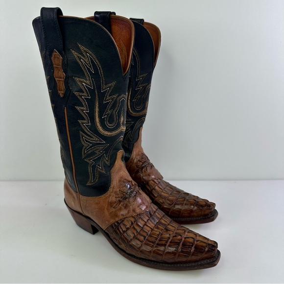 Lucchese Women's Caiman Hornback Brown Black Cowboy Western Boots